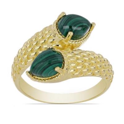 BUY 925 SILVER GOLD PLATED NATURAL MALACHITE GEMSTONE RING